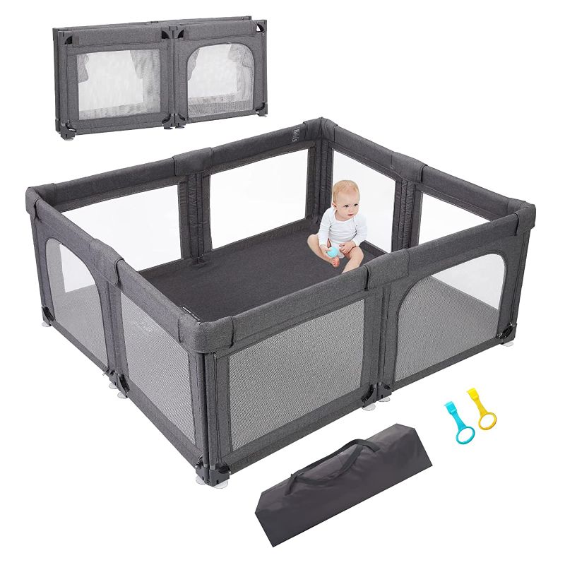 Photo 1 of Doradotey Baby Playpen, Extra Large Play Center Yards Play Pens for Babies, Foldable Gate Playpen with Bottom Baby Fence Play Area Safety Kids Playpen, Cationic Grey, ?33 x 13 x 10 inches, Item Weight ?25.6 pounds