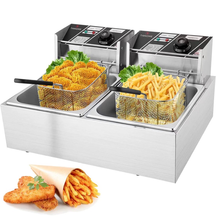 Photo 1 of Commercial Deep Fryer - 3400W Electric Deep Fryers with Baskets 0.6mm Thickened Stainless Steel Countertop Oil Fryer 12.7QT/12L Large Capacity with Temperature Limiter