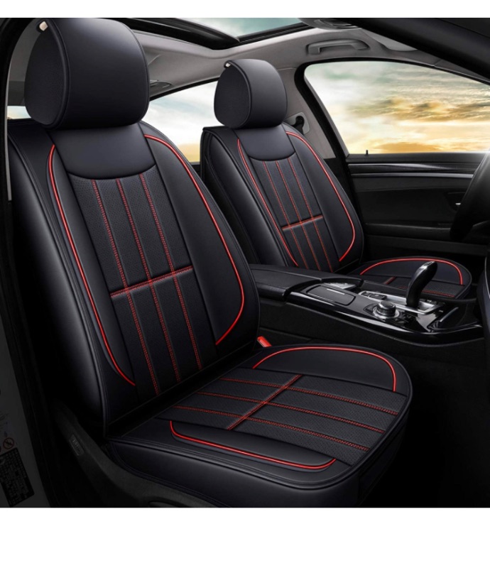 Photo 1 of AOOG Leather Car Seat Covers, Leatherette Automotive Vehicle Cushion Cover for Cars SUV Pick-up Truck, Universal Non-Slip Vehicle Cushion Cover Waterproof, Front Set