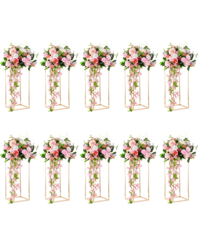 Photo 1 of Column Vases Wedding Centerpieces for Tables - 10 Pcs Metal Flower Stand, Inweder Gold Tall Floor Vase, 23.6in Rectangular Geometric Flower Rack for Wedding Decorations, Party, Event, Home