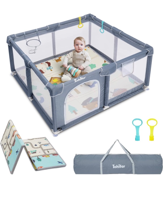 Photo 1 of Baby Playpen with Mat, Large Baby Playard for Toddler, BPA-Free, Non-Toxic, Safe No Gaps Play Yard for Babies, Indoor & Outdoor Kids Activity Center 47"x47"x26.5" with 0.4" Foldable Playmat