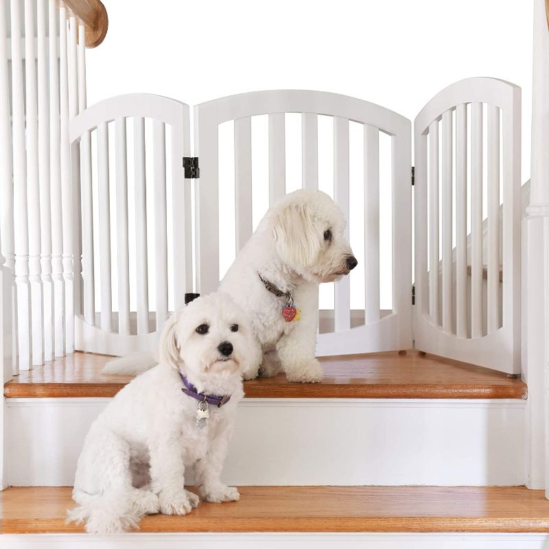 Photo 1 of Free Standing Wood Dog Gate, Step Over Pet Fence, 3 Panel, Foldable, Adjustable - White
