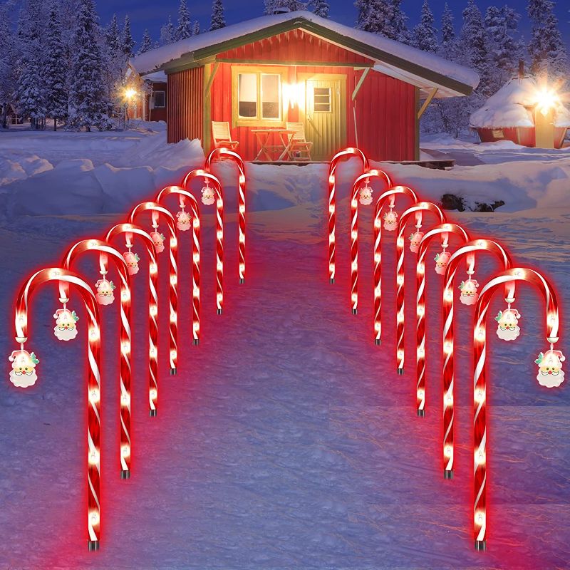 Photo 1 of 22" Christmas Candy Cane Lights 14 Packs WOHOOW Candy Cane Pathway Marker Lights (98 Red Lights), Holiday Walkway Lights Outdoor Christmas Ornaments, Outside Decoration for Yard Lawn
