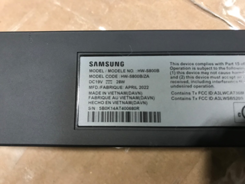 Photo 1 of SAMSUNG HW-S800B/ZA 3.2.1ch Soundbar w/Wireless Dolby Atmos DTS Virtual:X, Ultra Slim Design, Q Symphony, SpaceFit Sound, Airplay 2, Game Pro Mode, Alexa Built-in, 2022, Black HW-S800B Soundbar