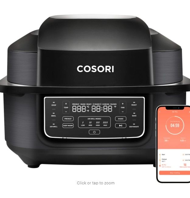 Photo 1 of Cosori - Aeroblaze Smart Indoor 8-in-1 Grill with 6-qt Air Grill, Crisp, Dehydrate, Broil, Roast, Bake - Black
