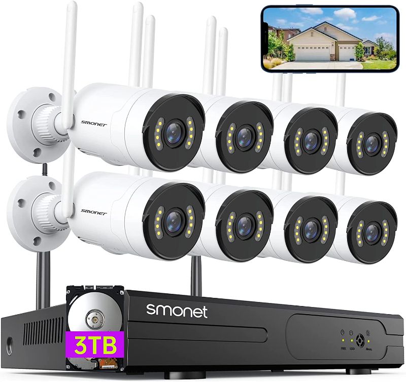 Photo 1 of [Spotlight,2-Way Audio] SMONET 2K WiFi Security Camera System,3TB Hard Drive,8CH Home CCTV Surveillance NVR Kits,8 Packs Outdoor Indoor IP Cameras Set,Free Phone APP,Night Vision,24/7 Video Recording
