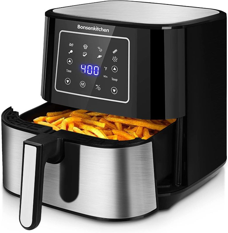 Photo 1 of Air Fryer, Electric Oilless Cooker with LED Digital Touchscreen, 7 in 1 Instant Hot Oven Cooker, 6 Quart Large Stainless Steel Non-Stick Air Frier Pot, 1700W(Silver Black)
