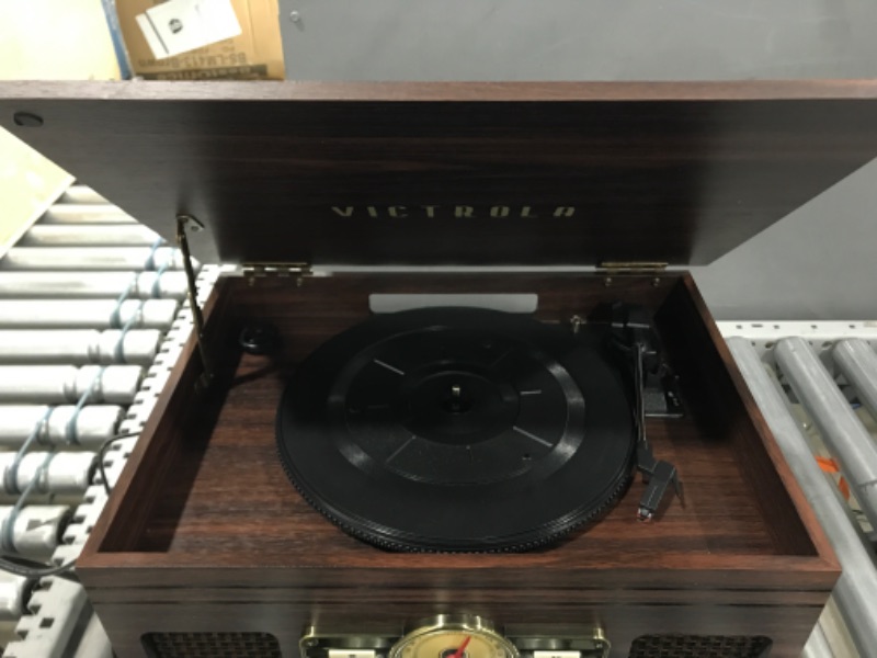 Photo 3 of Victrola Nostalgic 6-in-1 Bluetooth Record Player & Multimedia Center with Built-in Speakers - 3-Speed Turntable, CD & Cassette Player, AM/FM Radio | Wireless Music Streaming | Espresso
