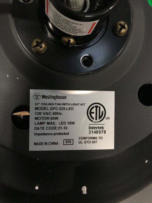 Photo 4 of ***SEE NOTES*** Westinghouse Lighting 7224200 Comet Indoor Ceiling Fan with Light, Matte Black

