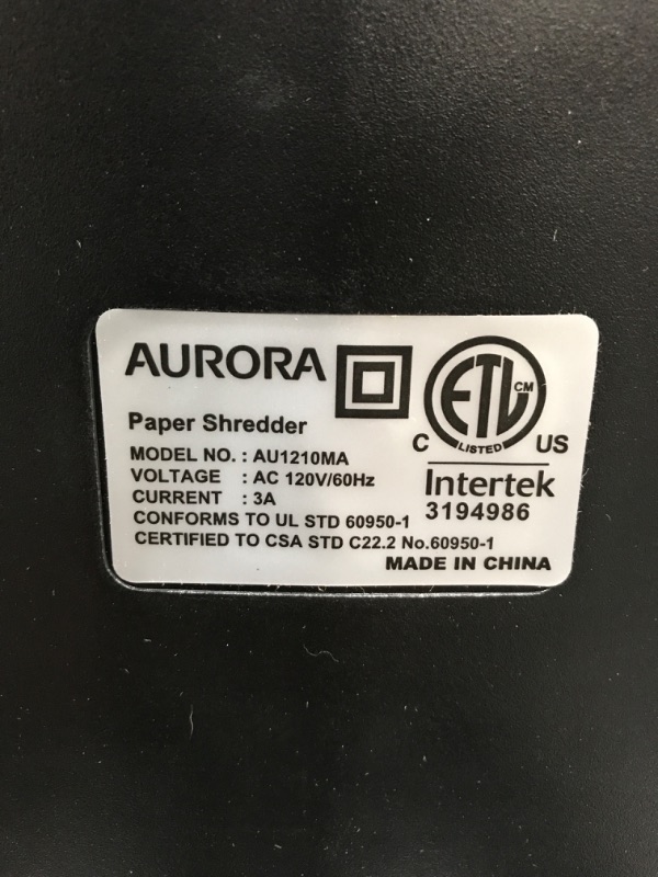 Photo 5 of Aurora AU1210MA Professional Grade High Security 12-Sheet Micro-Cut Paper/ CD and Credit Card/ 60 Minutes Continuous Run Time Shredder
