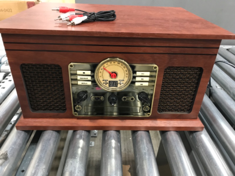 Photo 2 of Victrola Nostalgic 6-in-1 Bluetooth Record Player & Multimedia Center with Built-in Speakers - 3-Speed Turntable, CD & Cassette Player, FM Radio | Wireless Music Streaming | Mahogany
