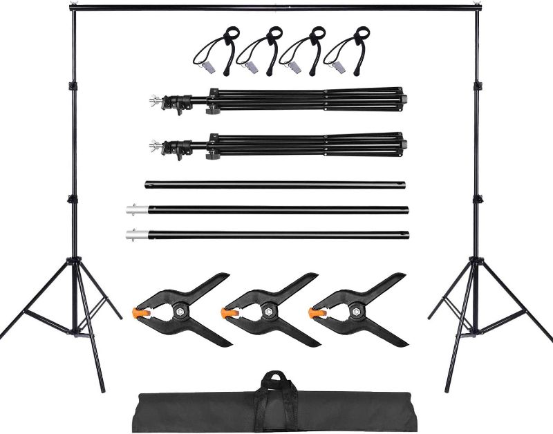 Photo 1 of Backdrop Support Stand Kit 6.5 x 6.5ft (2 x 2M) Adjustable Photography Studio Background Stand for Photo Video Studio with Carrying Bag and Clips
