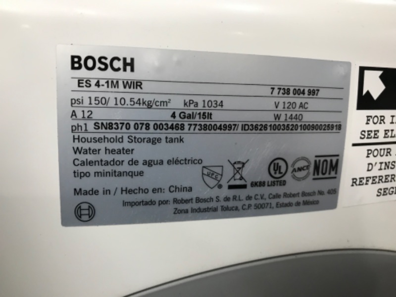 Photo 4 of Bosch Electric Mini-Tank Water Heater Tronic 3000 T 4-Gallon (ES4) - Eliminate Time for Hot Water - Shelf, Wall or Floor Mounted
