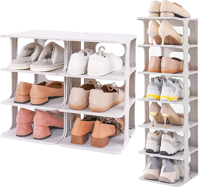 Photo 1 of **SEE NOTE*** ZOINLIY Free Combination Shoe Organizer for Closet, Free Standing Narrow Shoe Storage Rack for Women Kids, Plastic Stackable Shoe Shelf Organizer for Entryway, Grey Mini Shoe Stacker Shoe Slots
