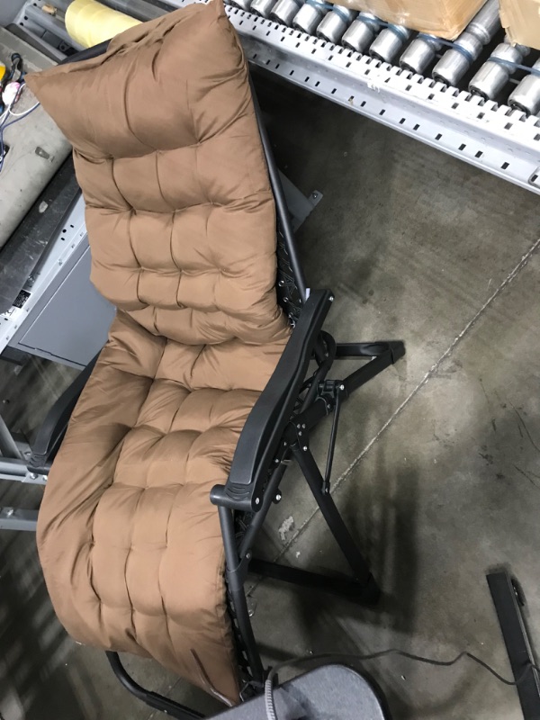 Photo 1 of black outdoor camping reclining chair with brown padding for zero gravity chair