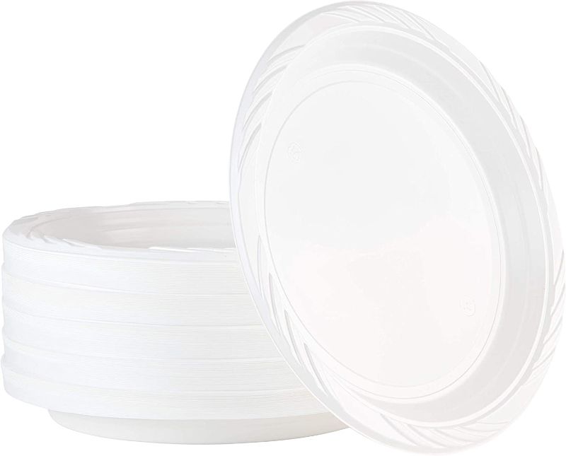 Photo 1 of 100 Count Disposable 10 Inch White Plastic Dinner Plates Extra Large
