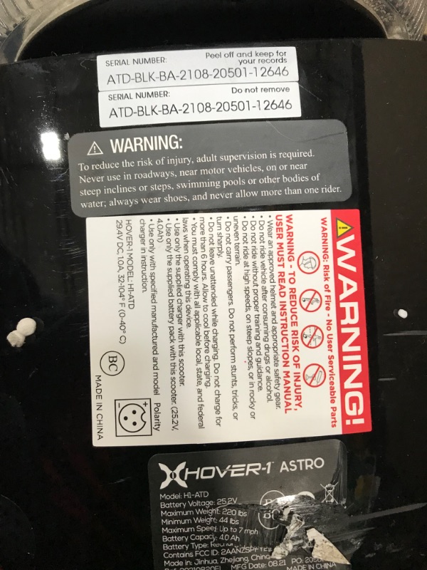 Photo 4 of **SEE NOTE** Hover-1 Astro Hoverboard | 300W Motor, IPX4 Water Resistance, Electric Hoverboard with Built-in Bluetooth, LED Fender, Deck and Wheel Lights Black