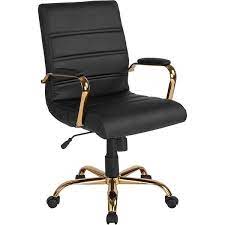 Photo 1 of ***PARTS ONLY*** Whitney Mid-Back Black LeatherSoft Executive Swivel Office Chair with Gold Frame and Arms

