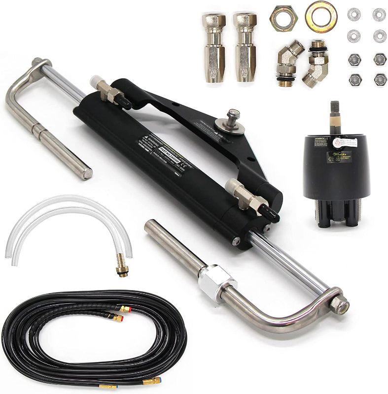 Photo 1 of (Incomplete - Parts Only) Winibo ZA0300 Boat Hydraulic Steering System For Outboard up to 150HP With Helm Steering Ram, Cylinder, Tube kits

