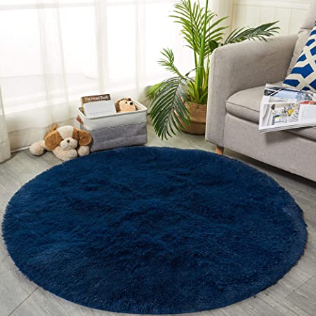 Photo 1 of 7' Round Navy Fuzzy Area Rug