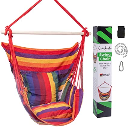Photo 1 of *NOT exact stock photo, use for reference*
COMFORTO Hammock Chair | Includes Transport Bag, Cushions, Hooks & Tree Strap | Outdoor Hanging Chair with 2 Inside Pockets + Max Weight of 440 lbs | Perfect Swing Chair for Patio, Porch or Backyard
