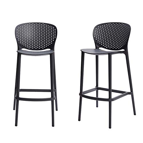 Photo 1 of Amazon Basics Dark Grey, Solid-Back Barstool-Set of 2, Premium Plastic
