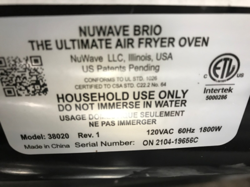Photo 1 of NUWAVE Brio Air Fryer Smart Oven, 15.5-Qt X-Large Family Size, Countertop Convection Rotisserie Grill Combo, SS Rotisserie Basket & Skewer Kit, Reversible Ultra Non-Stick Grill Griddle Plate Included