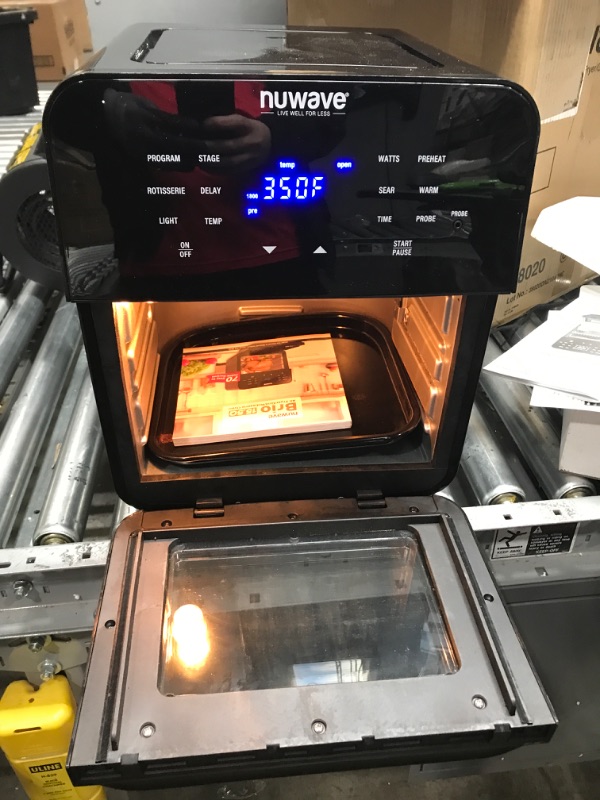 Photo 1 of NUWAVE Brio Air Fryer Smart Oven, 15.5-Qt X-Large Family Size, Countertop Convection Rotisserie Grill Combo, SS Rotisserie Basket & Skewer Kit, Reversible Ultra Non-Stick Grill Griddle Plate Included