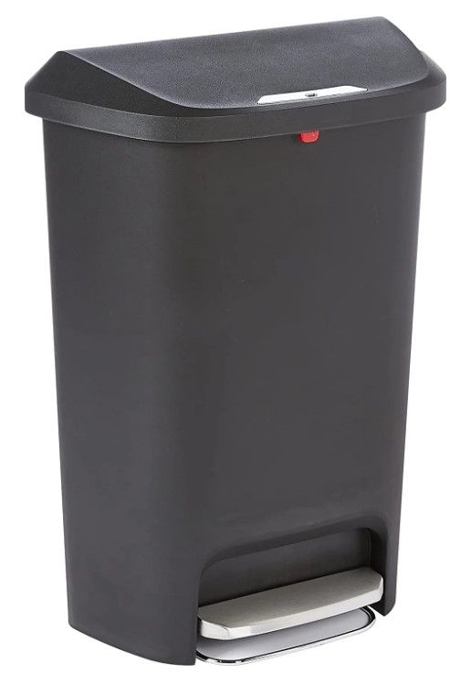 Photo 1 of Amazon Basics Tall Kitchen Plastic Trash Can with Steel Pedal, Black, 50-Liter
