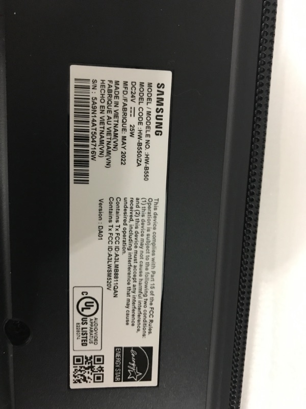 Photo 5 of SAMSUNG HW-B550/ZA 2.1ch Soundbar w/Dolby Audio, DTS Virtual:X, Bass Boosted, Subwoofer Included, Adaptive Sound Lite, Bluetooth Multi Device Connection, Wireless Surround Sound Compatible, 2022 HW-B550 Soundbar