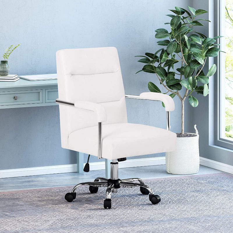 Photo 1 of Christopher Knight Home William Modern Channel Stitched Swivel Office Lift Chair, White and Chrome
