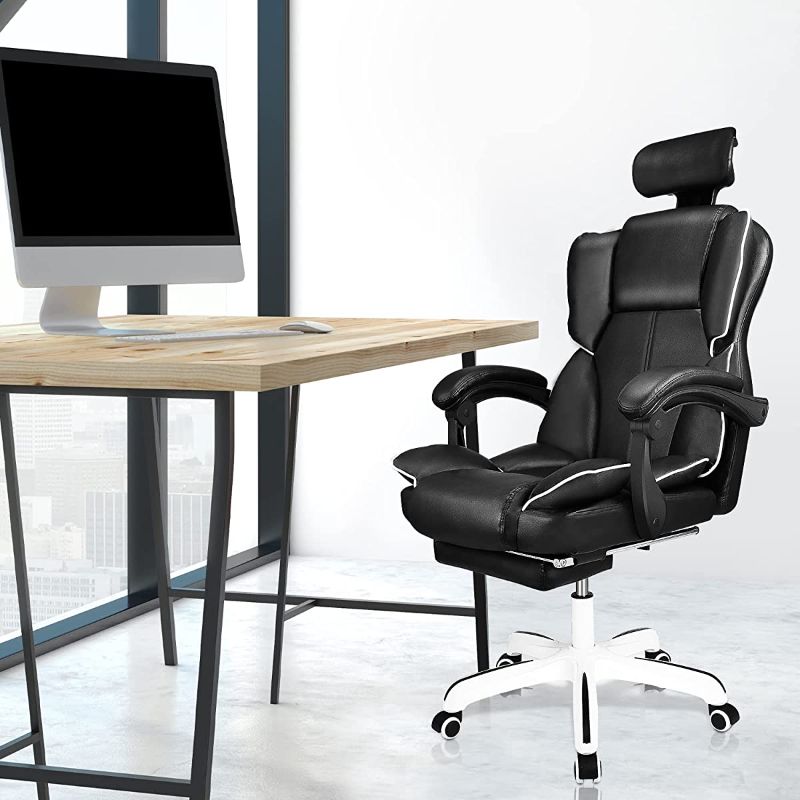 Photo 1 of Kansing Executive Office Chair High Back Computer Big Tall Leather Swivel Task with Footrest, Adjustable Height Reclining Wrap Padded Backrest and Cushion (Black) (Chair-YZ003)
