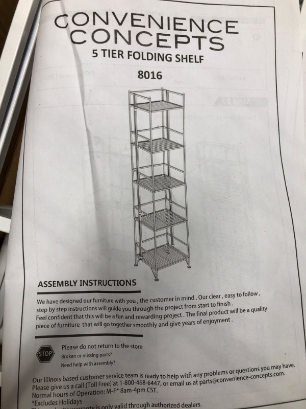 Photo 3 of Convenience Concepts Xtra Storage 5 Tier Folding Metal Shelf, White White Metal Shelf