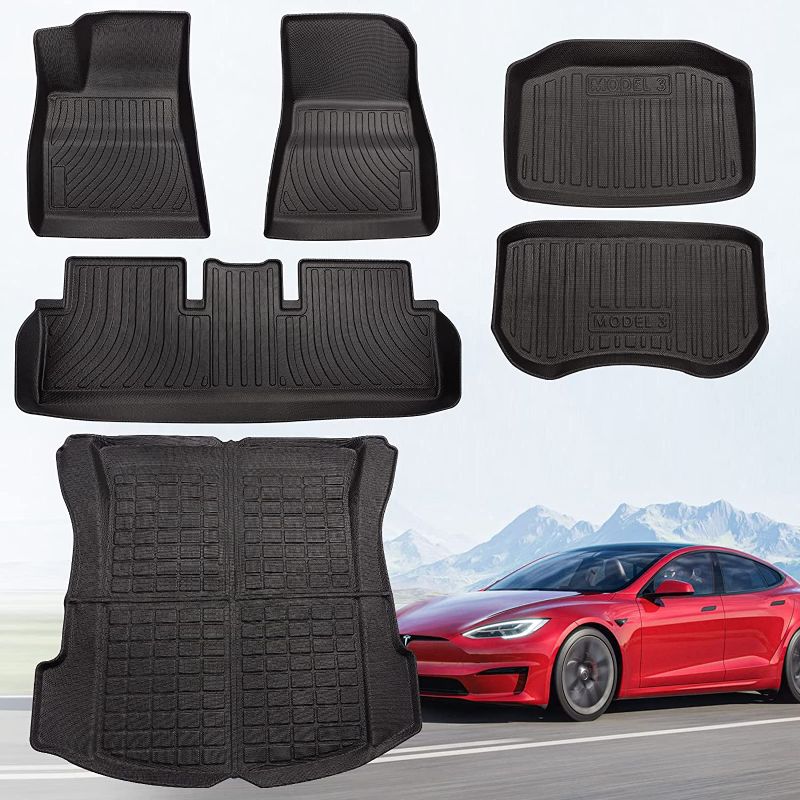 Photo 1 of APTES Floor Mats Trunk Mat for Tesla Model 3 2023 2022 2021 Accessories, All Weather Anti-Slip Waterproof TPE Front Trunk Mat Rear Cargo Rear Tray Liner Interior Accessories