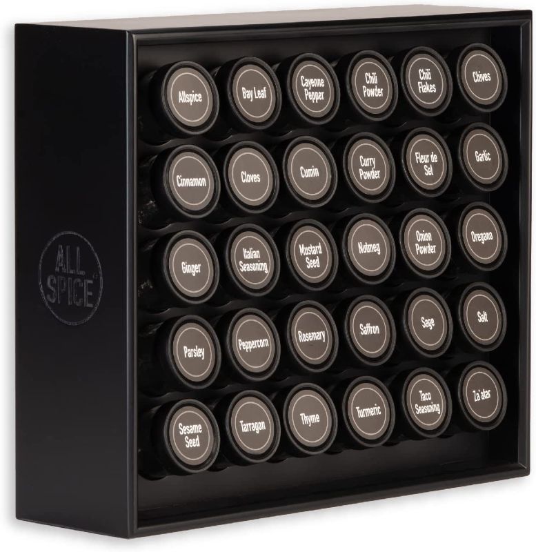 Photo 3 of AllSpice Wood Spice Rack, Includes 30 4oz Jars- Matte Black 4.75"D x 13.34"W x 15.63"H

 