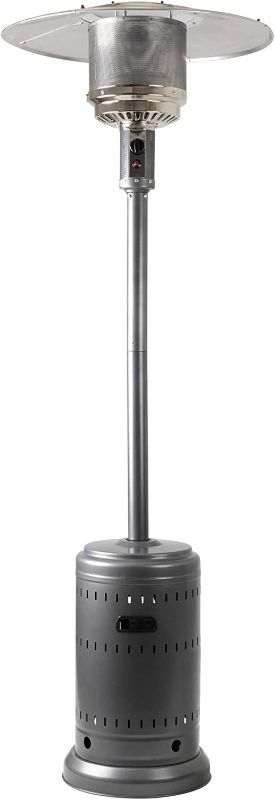 Photo 1 of Amazon Basics 46,000 BTU Outdoor Propane Patio Heater with Wheels, Commercial & Residential - Slate GrayDimensions: 32.12 x 32.12 x 91.3 inches (LxWxH); weight: 38 pounds

