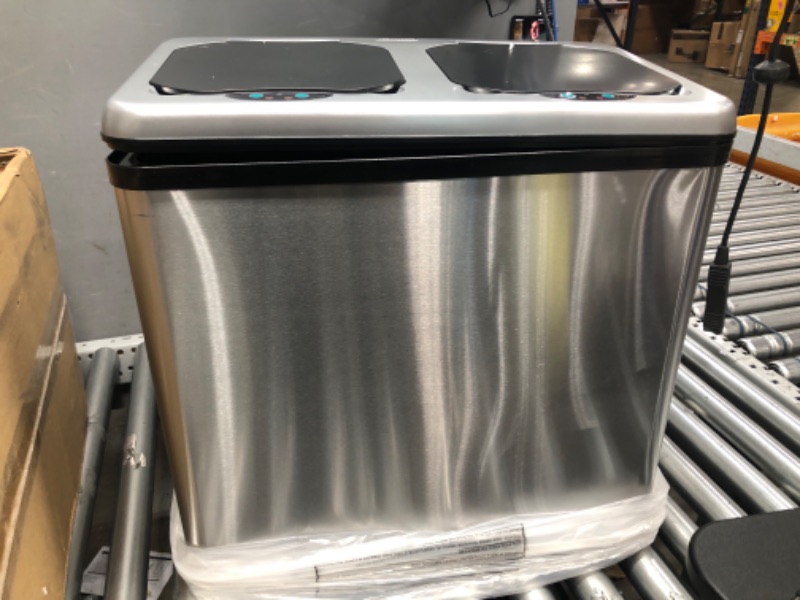 Photo 2 of 16 Gal. Dual-Compartment Stainless Steel Touchless Trash Can and Recycling Bin (8 Gal each)