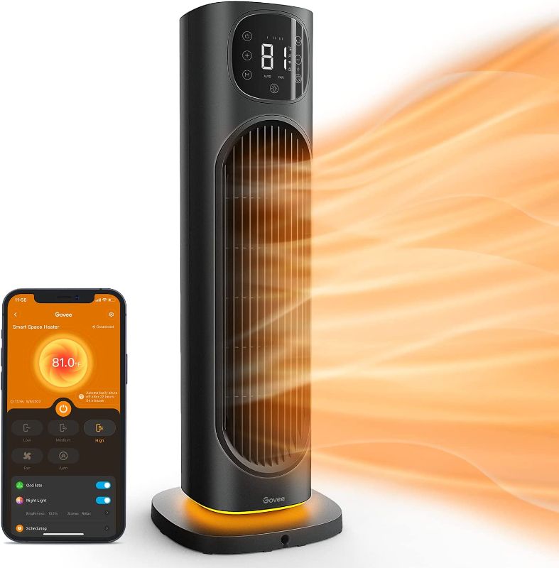 Photo 1 of Govee Space Heater for Indoor Use, Smart Electric Ceramic Heater with Thermostat, 1500W WiFi Space Heater with RGB Light for Bedroom, Office, Living Room, APP & Voice Control
