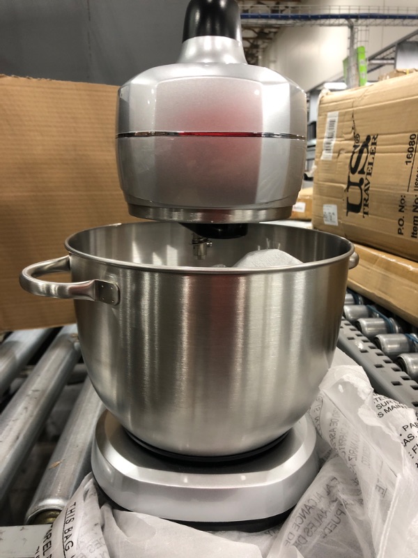 Photo 3 of Hamilton Beach Electric Stand Mixer, 4 Quarts, Dough Hook, Flat Beater Attachments, Splash Guard 7 Speeds with Whisk, Silver Silver Mixer