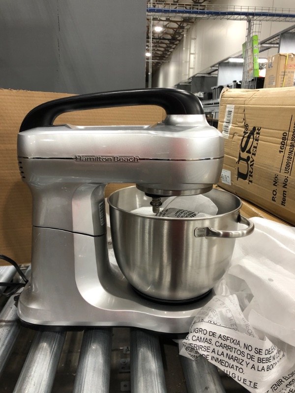 Photo 4 of Hamilton Beach Electric Stand Mixer, 4 Quarts, Dough Hook, Flat Beater Attachments, Splash Guard 7 Speeds with Whisk, Silver Silver Mixer