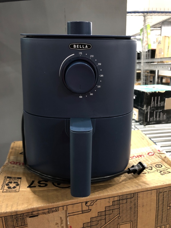 Photo 2 of BELLA 2.9QT Manual Air Fryer, No Pre-Heat Needed, No-Oil Frying, Fast Healthy Evenly Cooked Meal Every Time, Removeable Dishwasher Safe Non Stick Pan and Crisping Tray for Easy Clean Up, Matte Blue 2.9 Quart Matte Blue 15.11"D x 15.11"W x 14.68"H
