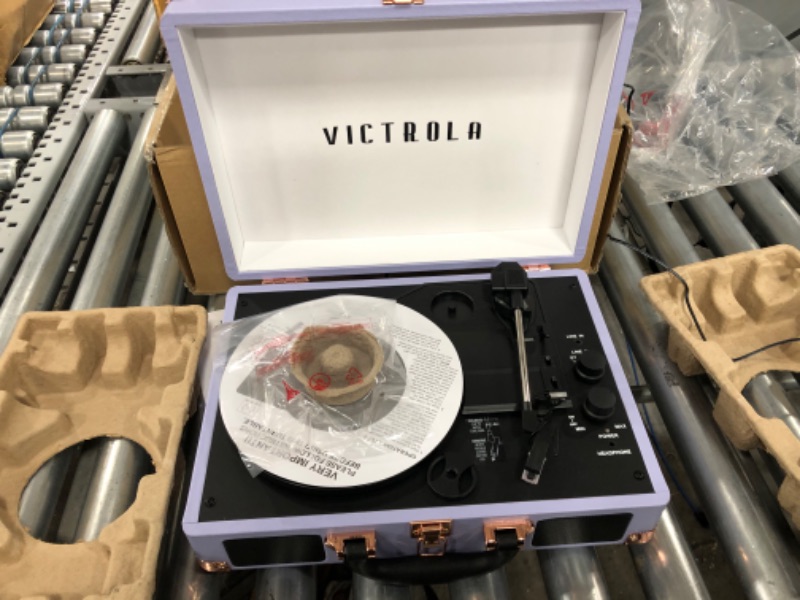 Photo 2 of Victrola Vintage 3-Speed Bluetooth Portable Suitcase Record Player with Built-in Speakers | Upgraded Turntable Audio Sound | Lavender (VSC-550BT-LVG)