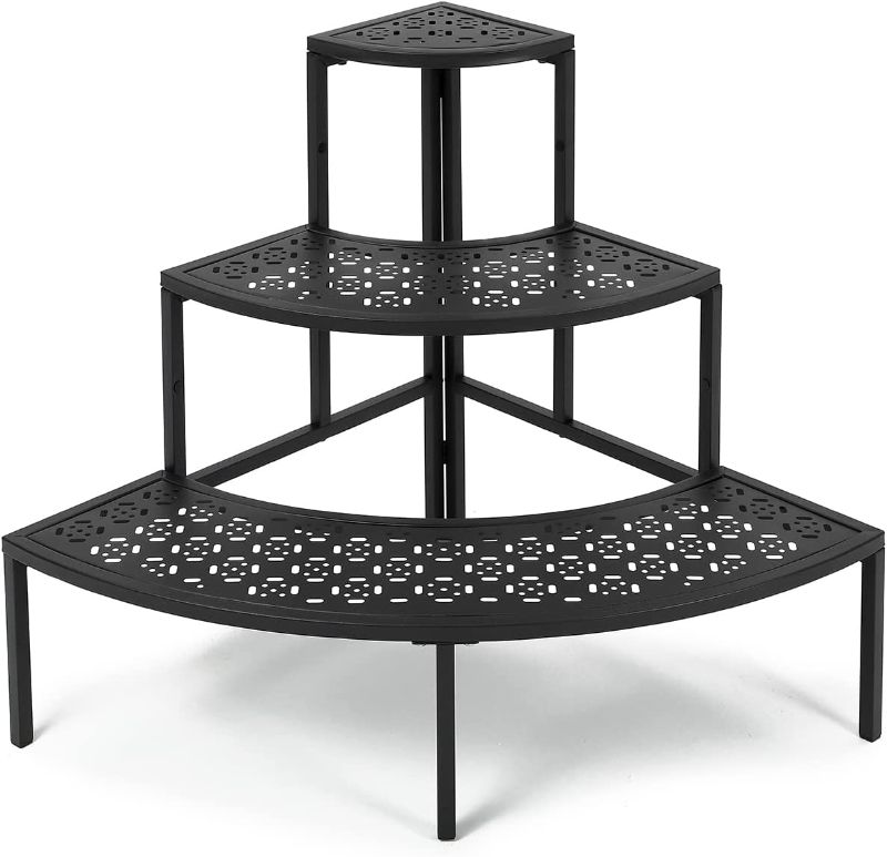 Photo 1 of 3-Tier Metal Plant Stand Indoor - Tiered Outdoor Plant Holder for Flower Pot Display, Garden Ladder Shelf Flower Step Mofesun (Quarter Round)
