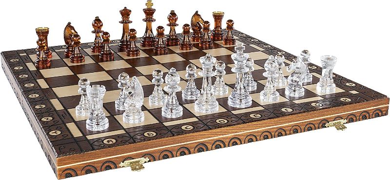 Photo 1 of Chess and games shop Muba Amber 6EF Handmade Wooden Chess Set 21 Inch Board with Chessmen- Storage Box to Store All The Pieces
