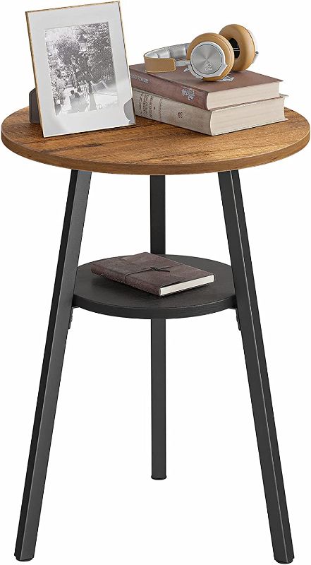 Photo 1 of CubiCubi Round End Table, Side Table with Wooden Shelves, 2-Tier Rustic Vintage Table for Living Room Bedroom, Metal Frames and Wooden Boards, Fir Brown
