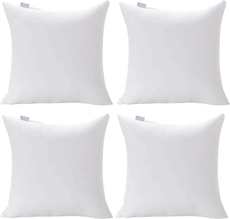 Photo 1 of Acanva 18 x 18 Premium Hypoallergenic Polyester Stuffer Square Form Sham Throw Pillow Inserts, 4 Count (Pack of 1), 2020 Newer Version
