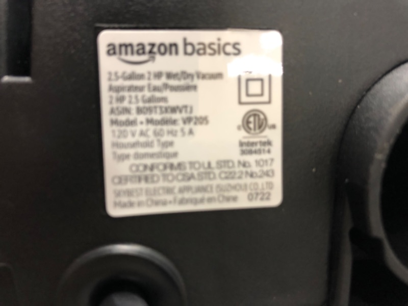 Photo 3 of Amazon Basics 2.5-Gallon 2 HP Wet/Dry Vacuum, Grey
