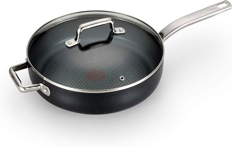 Photo 1 of **SEE NOTE** T-fal C51782 ProGrade Titanium Nonstick Thermo-Spot Dishwasher Safe PFOA Free with Induction Base Saute Pan Jumbo Cooker Cookware, 5-Quart, Black
