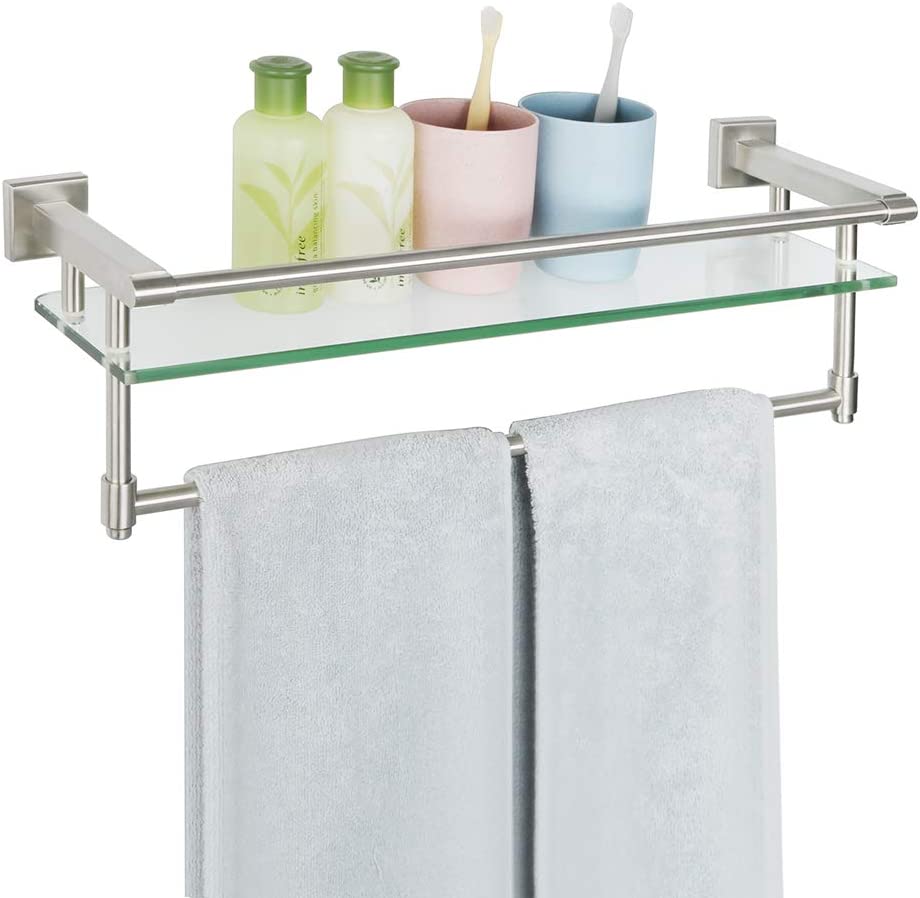 Photo 1 of Alise Shower Glass Shelf SUS 304 Stainless Steel Bathroom Wall Shelf with Towel Bar/Rail Wall-Mount 21-Inch,GK9012 Brushed Finish
