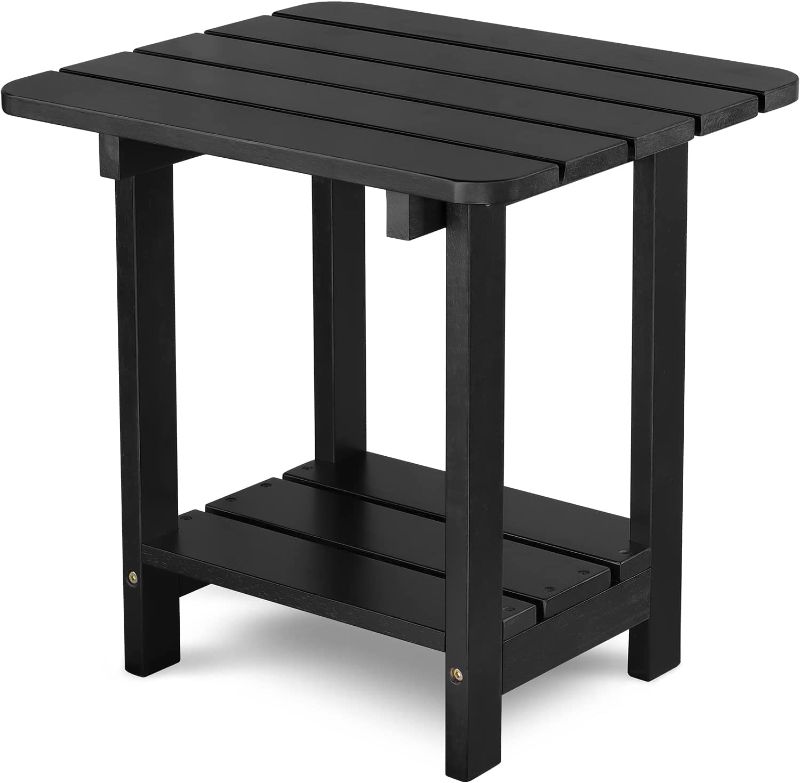 Photo 1 of 2 Tier- Square Outdoor Side Table, Patio Side Table - Acacia Wood, Weather Resistant, Poly Black - Perfect for Pool Deck, Beach, Garden, Porch (Black-1Pack)
